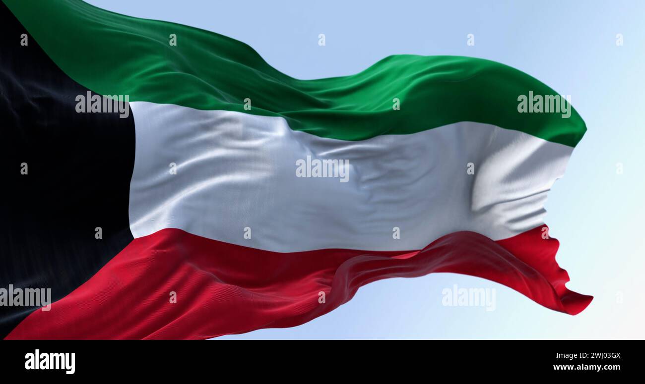Close-up of Kuwait national flag waving in the wind Stock Photo - Alamy