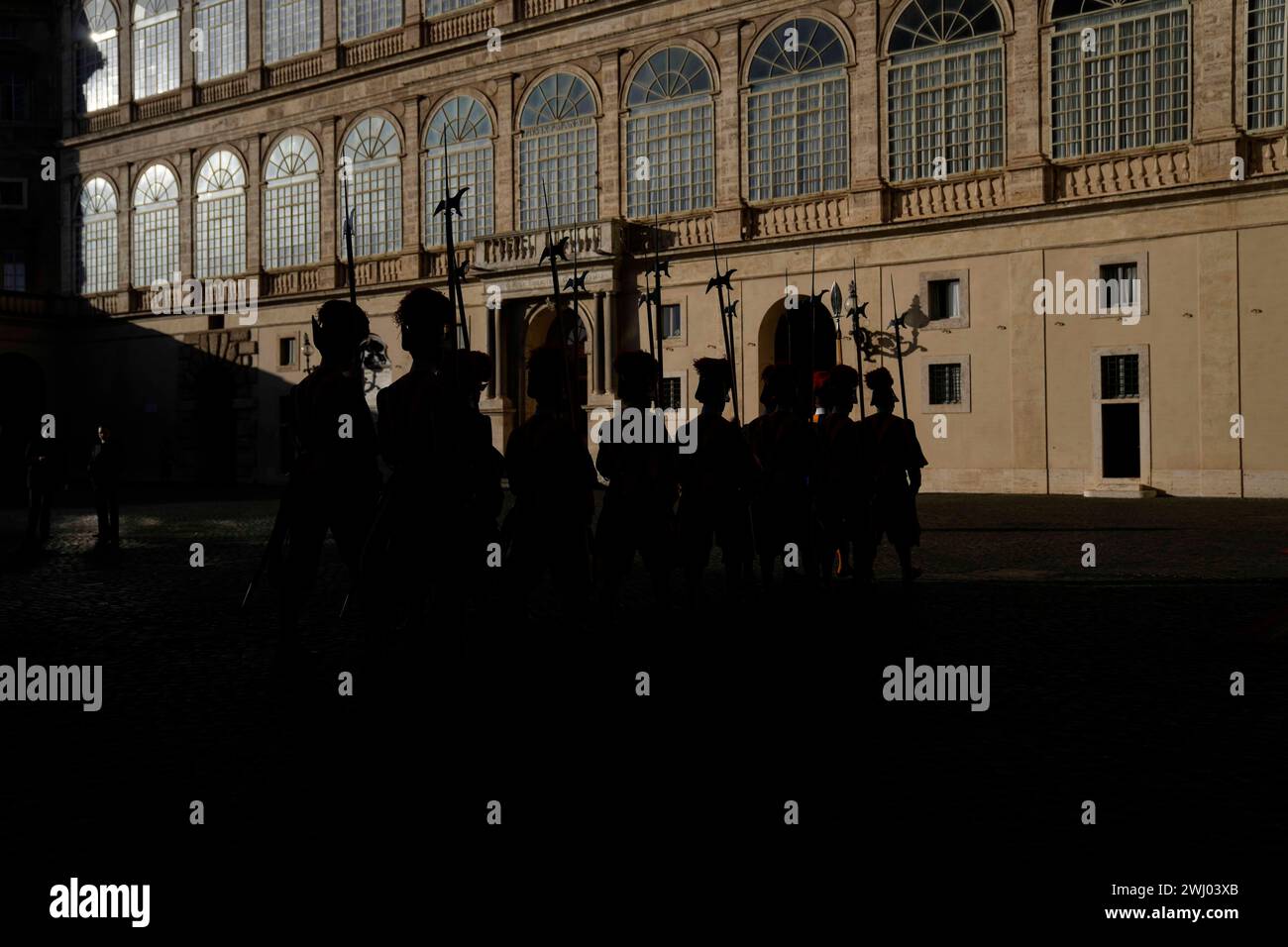 Swiss guards await the arrival of Argentine President Javier Milei, his ...