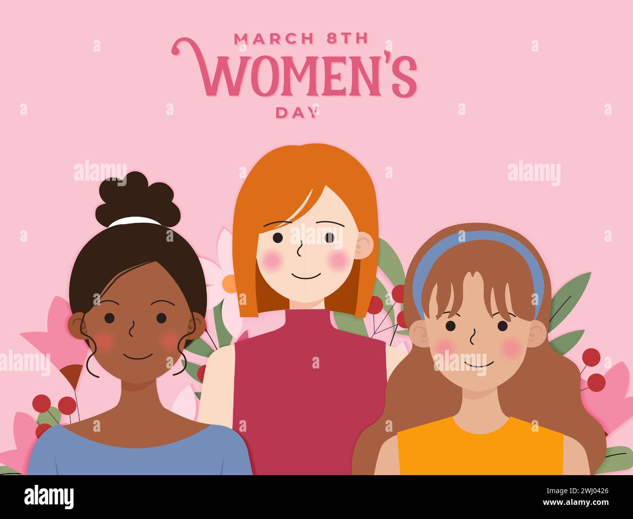 Happy women day card with women of different ethnicities and cultures ...