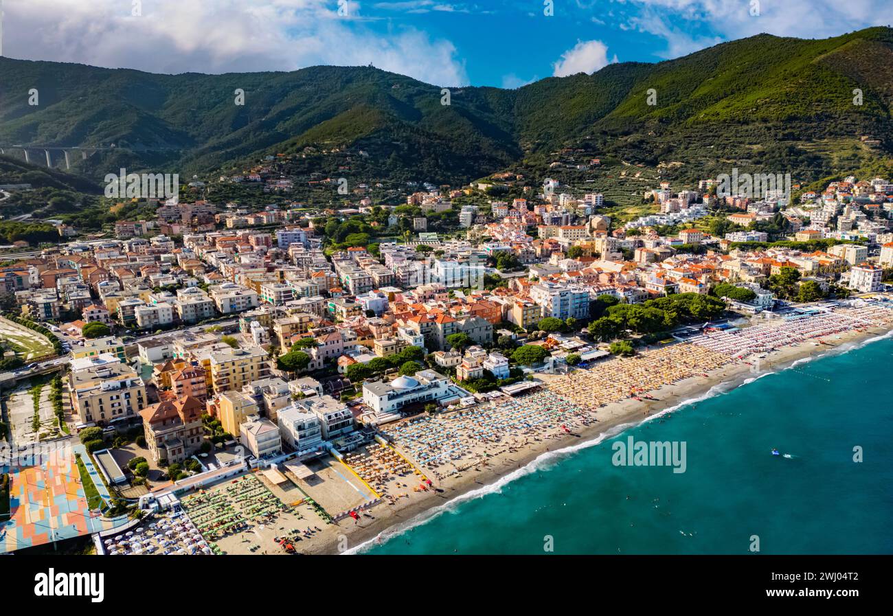 Aerial view of Spotorno on the Italian Riviera, Liguria, Italy Stock Photo