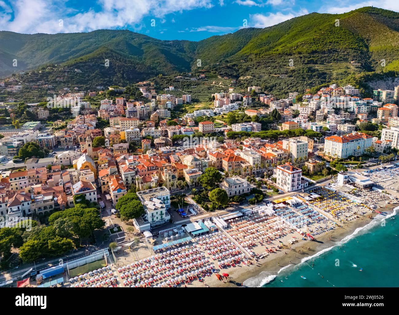 Aerial view of Spotorno on the Italian Riviera in the province of Savona Stock Photo