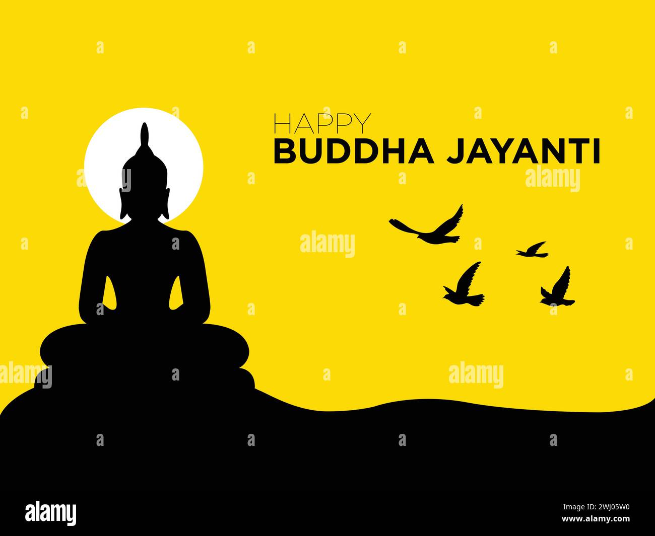 Budha jayanti, budha statue, budha purnima greetings with budha and birds, can use for prints, banner , poster Stock Vector