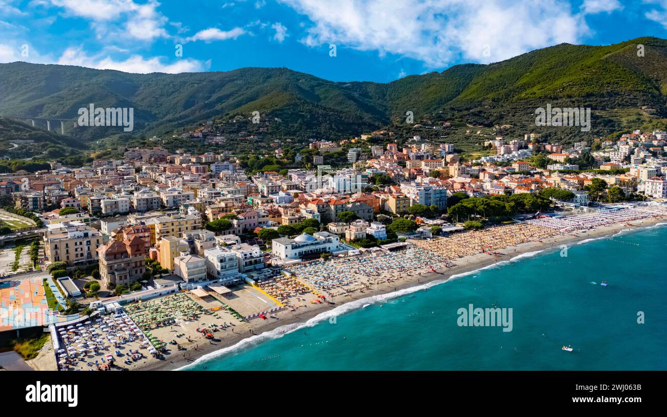 Aerial view of Spotorno on the Italian Riviera in the province of Savona Stock Photo