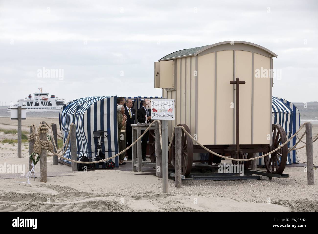 Civil wedding in a bathing cart, Norderney Island, East Frisia, Lower Saxony, Germany, Europe Stock Photo