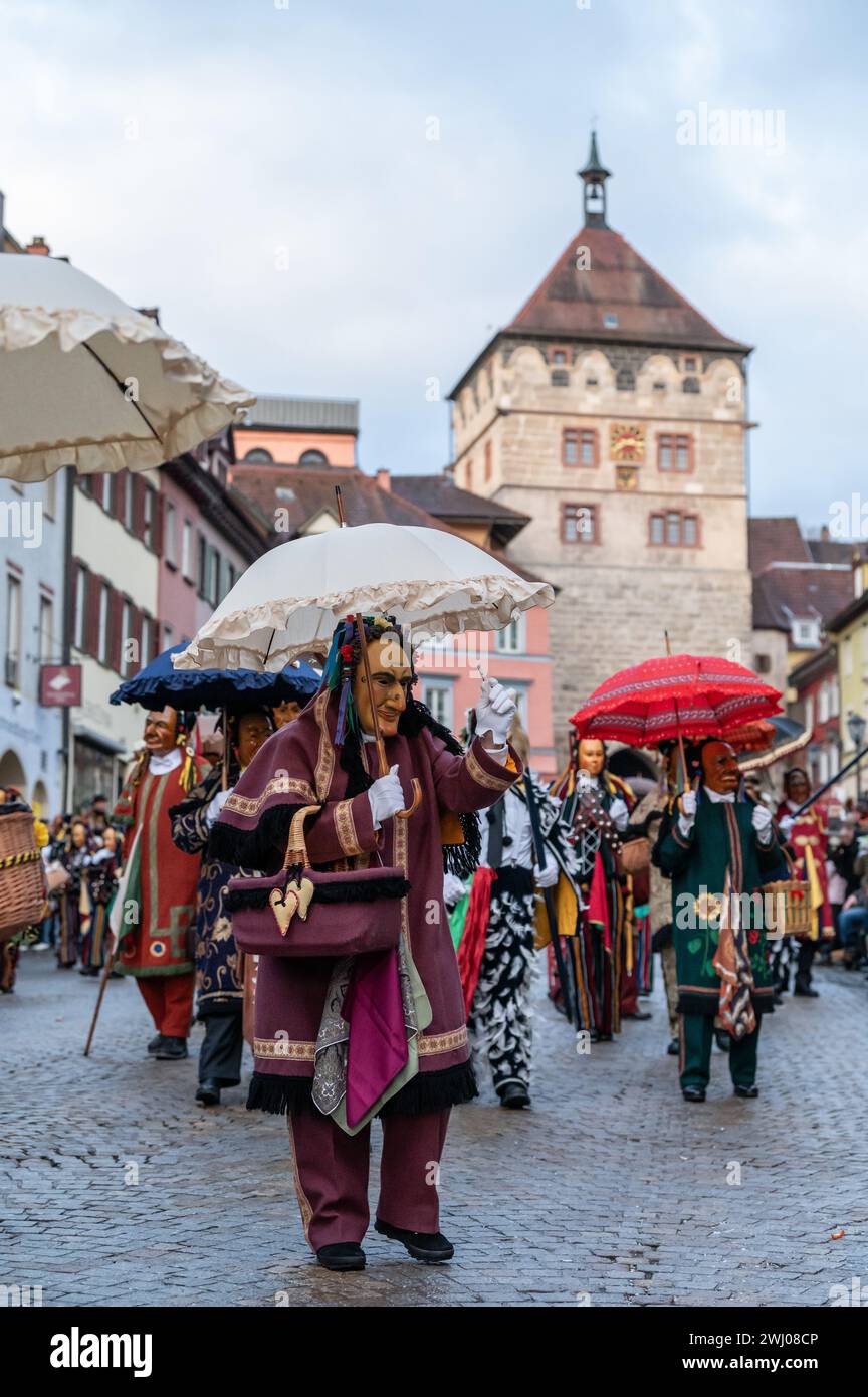 Rottweil, Germany. 12th Feb, 2024. A Schantle, a Rottweiler jester ...