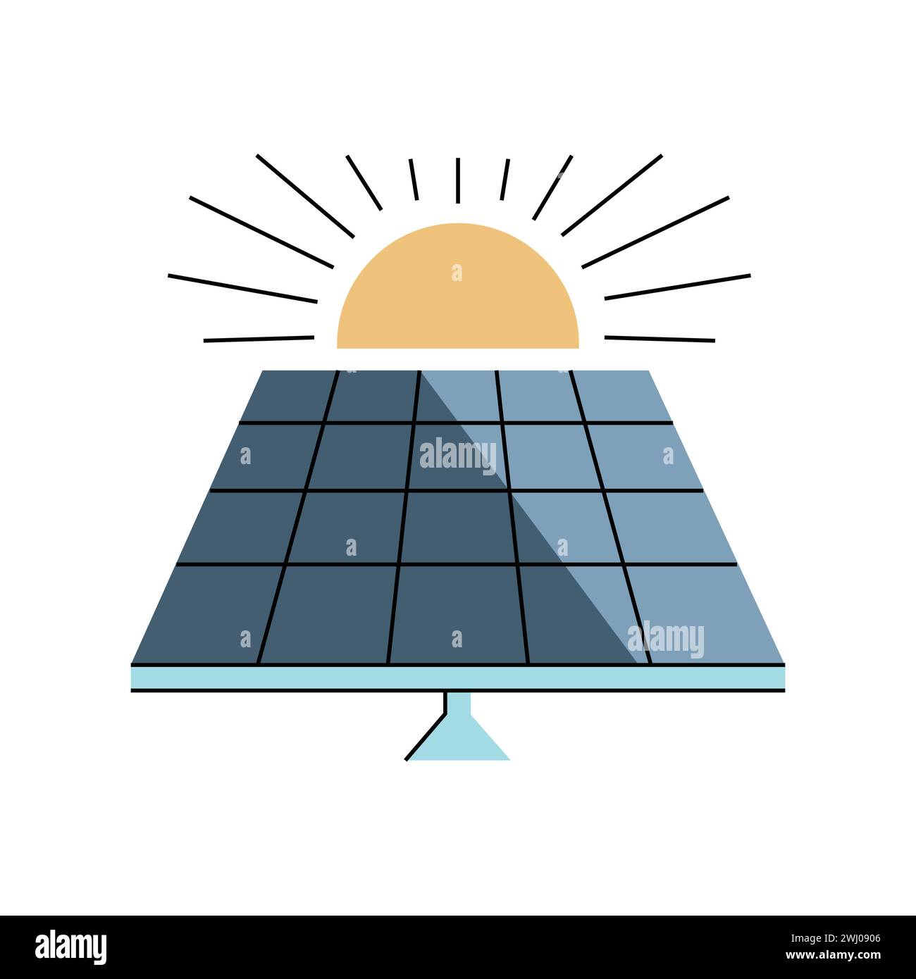 Solar panel color line icon. Renewable energy sources. Vector isolated element. Editable stroke. Stock Vector