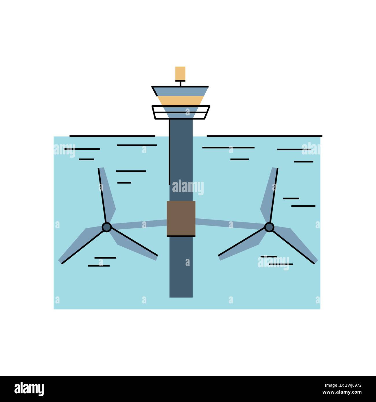 Tidal power station color line icon. Alternative energy source. Vector isolated element. Editable stroke. Stock Vector