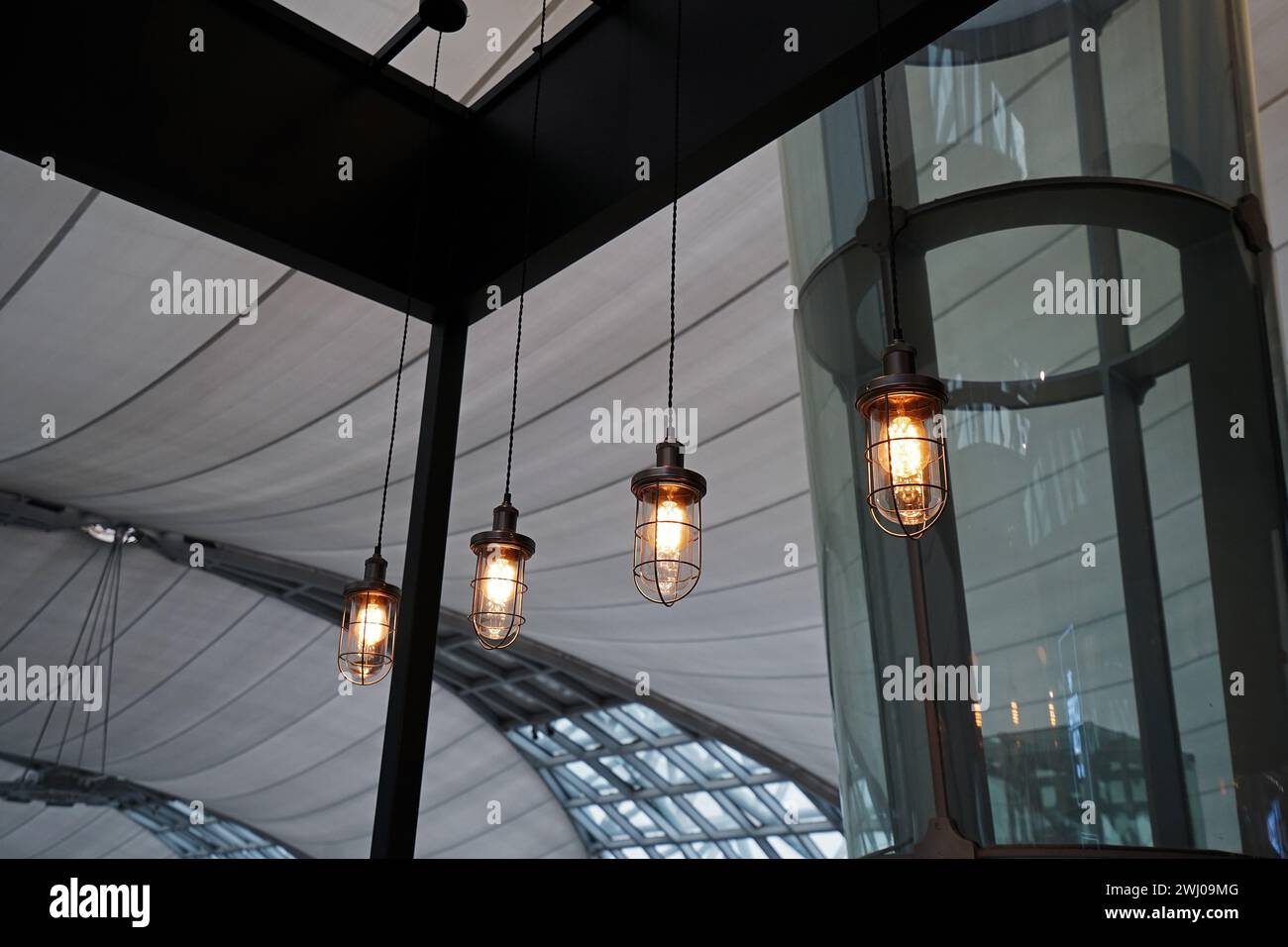 Close up Industrial loft lighting lamp and interior design Stock Photo