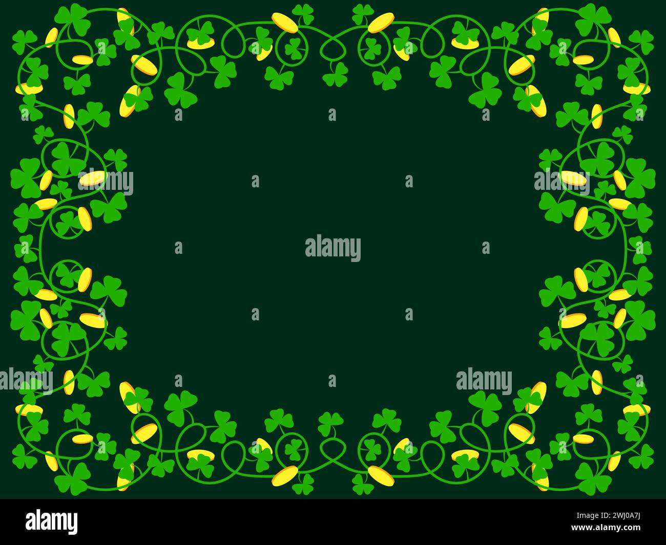 Frame of clover leaves and gold coins for St. Patrick's Day. Border ...
