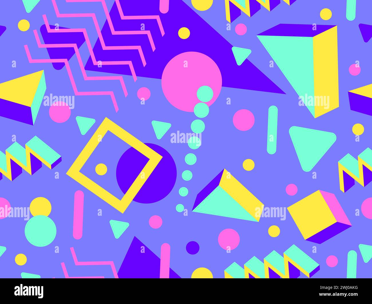 Memphis seamless pattern with 3d geometric shapes in 80s style ...