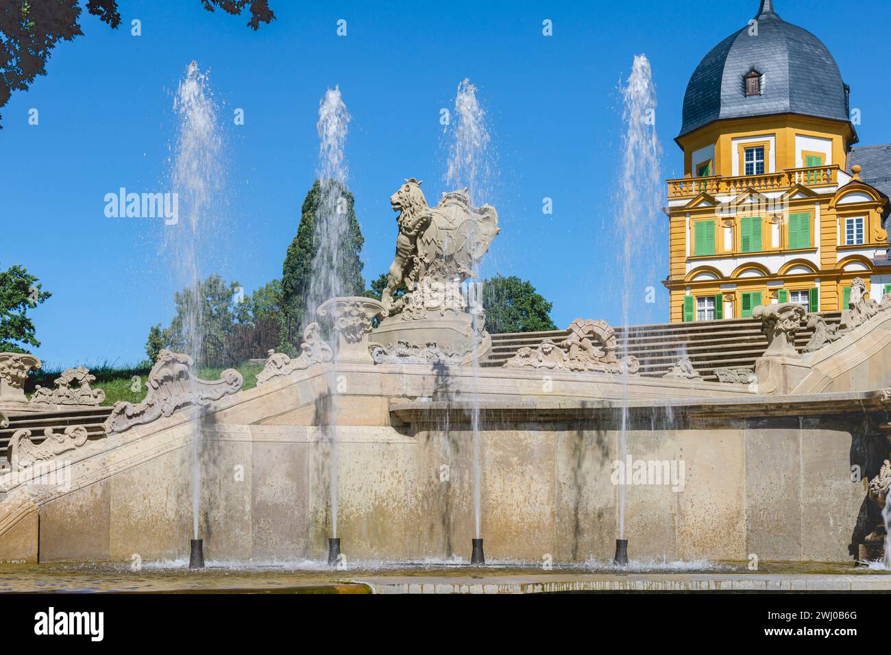 Seehof Castle near Bamberg. Fountain with water features, Germany Stock Photo