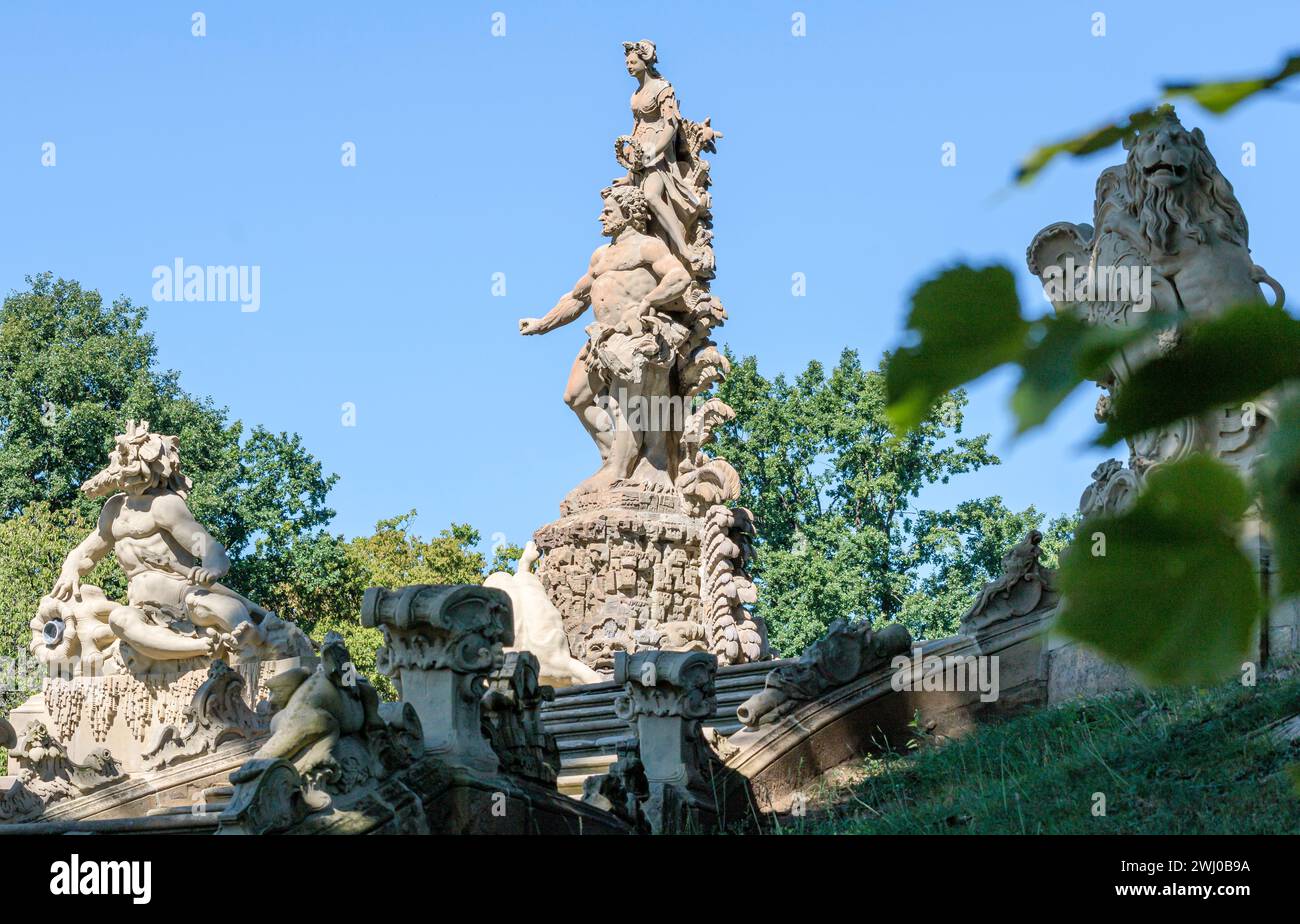 Fountain at the back of Seehof Castle, Bamberg, Germany Stock Photo