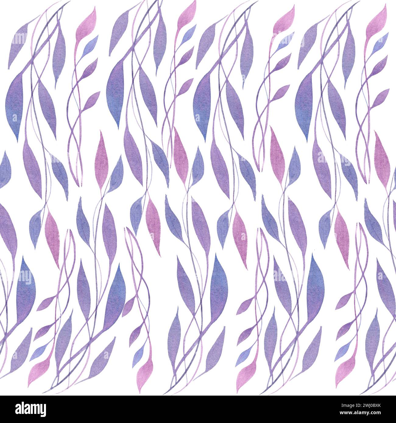 seamless pattern with blue branches watercolor on paper, pattern Stock Photo