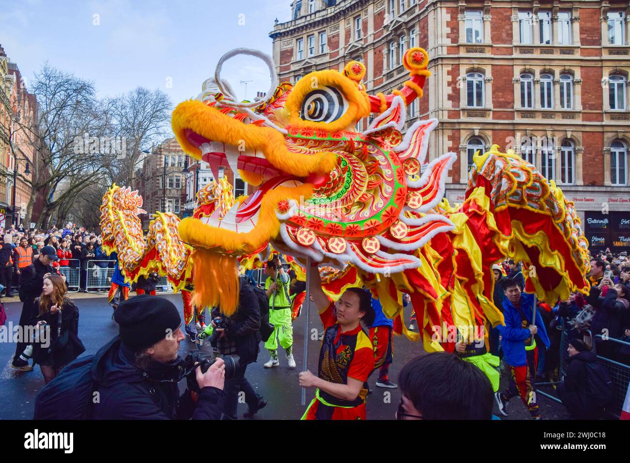 London, UK. 11th February 2025. Dragon performers entertain the crowd