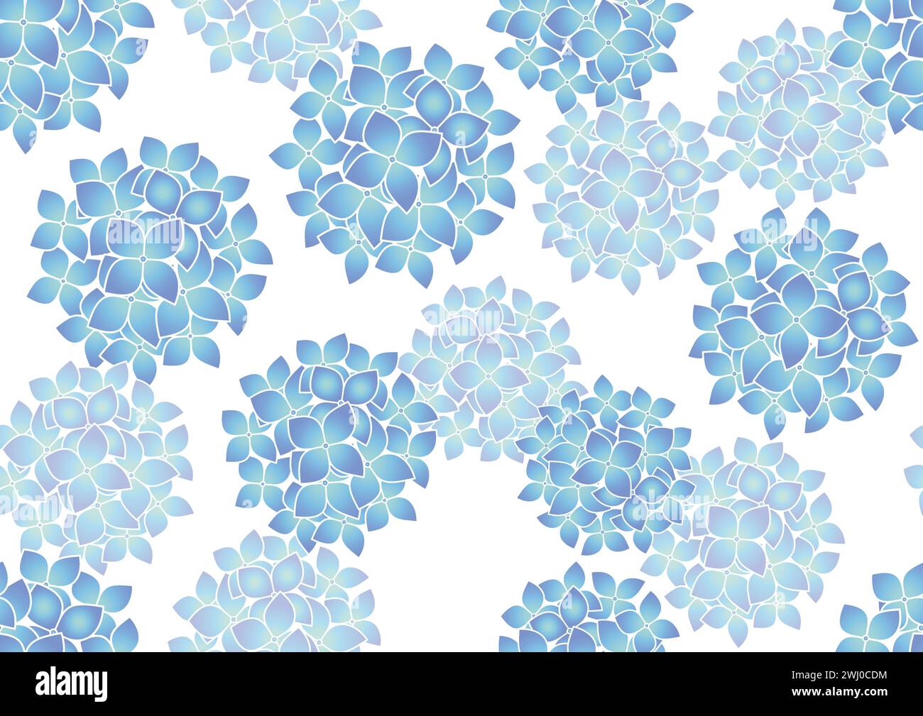 Seamless Blue Hydrangea Floral Pattern Vector Illustration Isolated On A White Background. Horizontally And Vertically Repeatable. Stock Vector