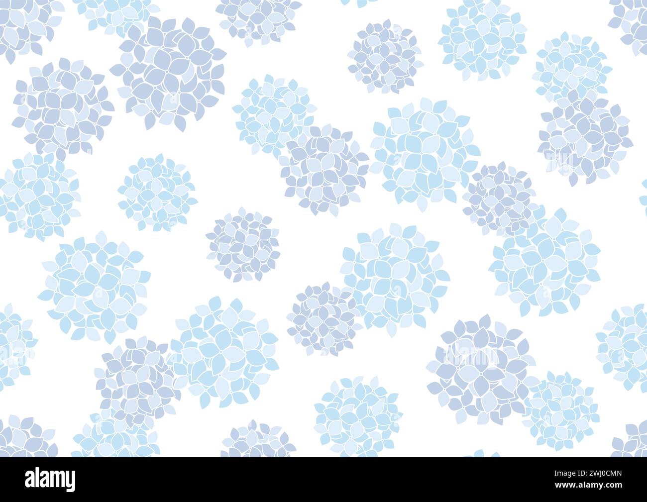 Seamless Blue Hydrangea Floral Pattern Vector Illustration Isolated On A White Background. Horizontally And Vertically Repeatable. Stock Vector