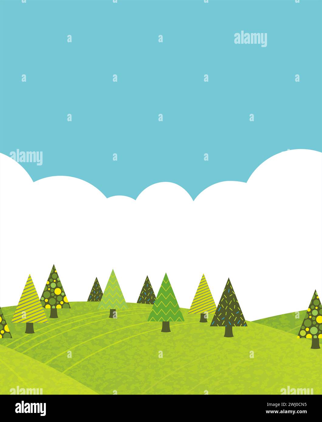 Seamless Forest With Mountains Vector Flat Illustration Isolated On A White Background. Horizontally Repeatable. Stock Vector