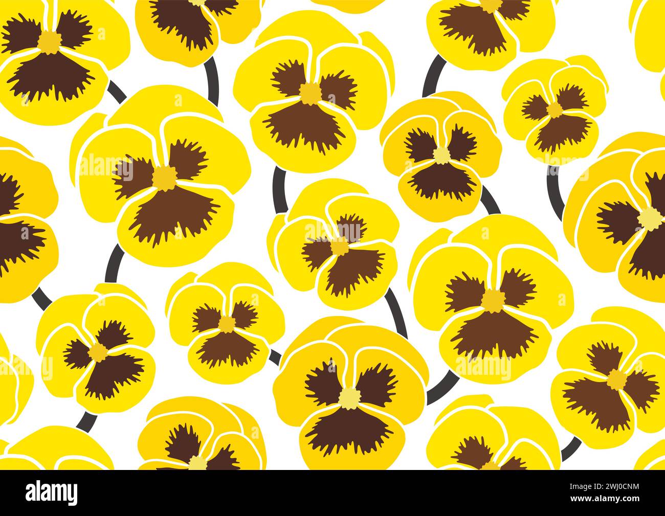 Seamless Yellow Heartsease Floral Pattern Vector Illustration Isolated On A White Background. Horizontally And Vertically Repeatable. Stock Vector