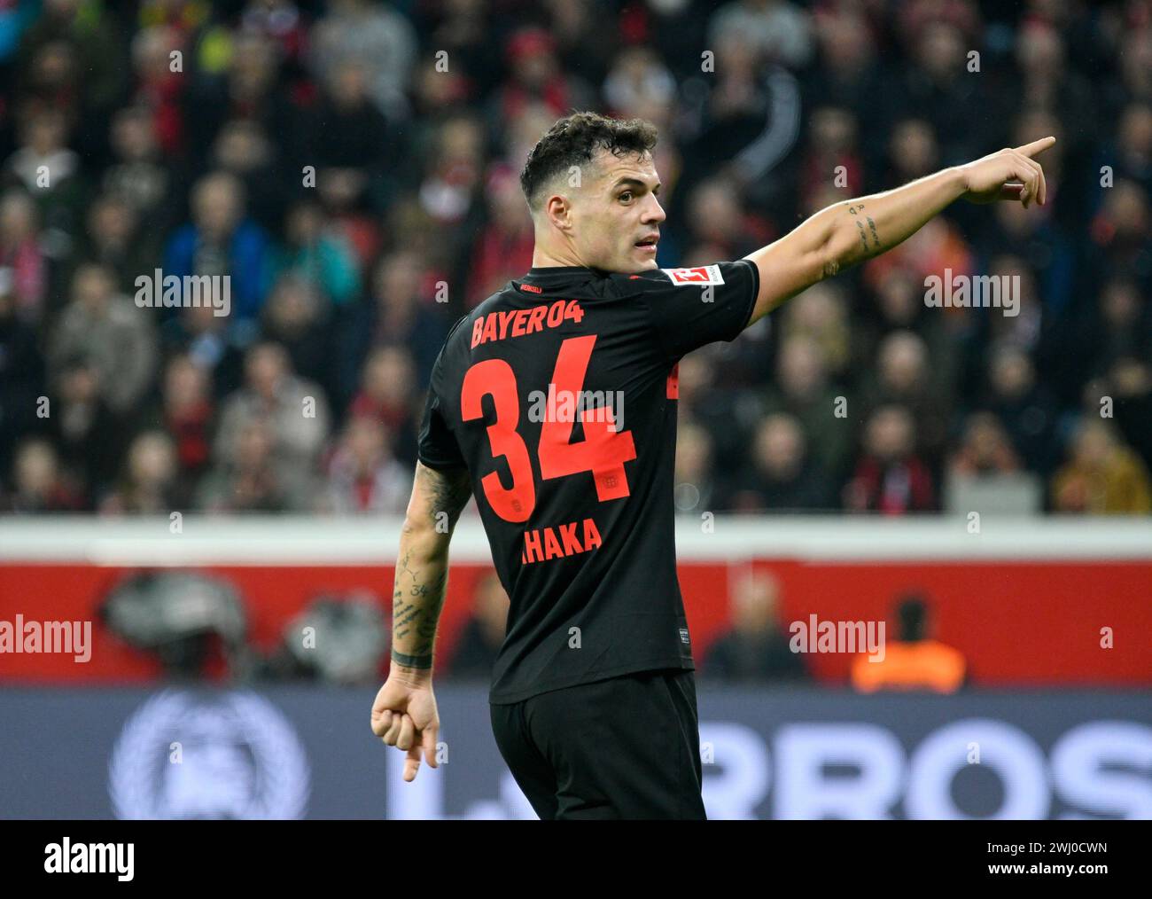 BayArena Leverkusen Germany,  10.2.2024, Football: Bundesliga Season 2023/2024 matchday 21.,  Bayer 04 Leverkusen (B04) vs FC Bayern Muenchen (FCB) — Granit Xhaka (B04) Stock Photo