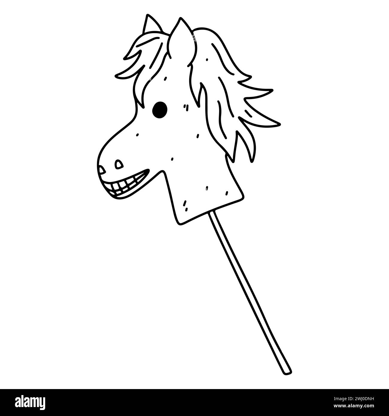 Horse toy. Hand drawn doodle style. Vector illustration isolated on white. Coloring page Stock Vector