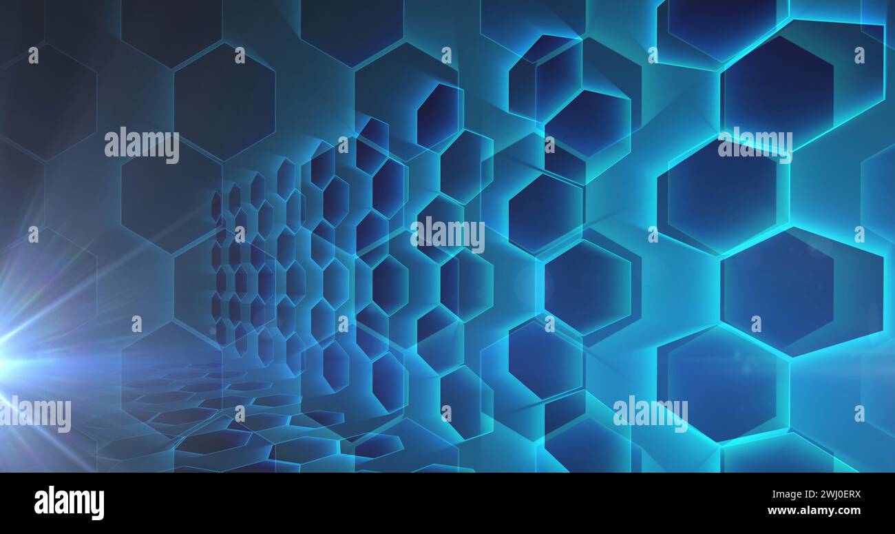 Blue glowing hexagon background hi-res stock photography and images - Alamy
