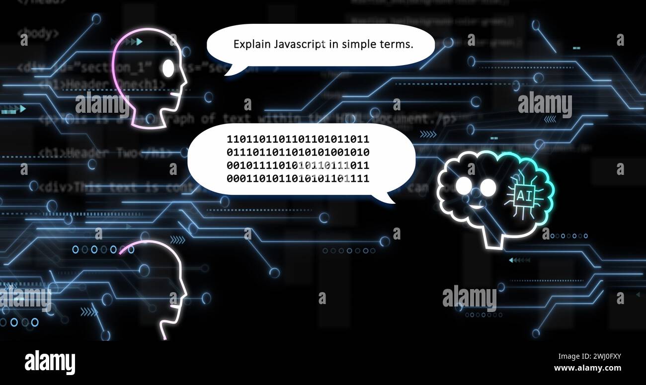 Image of ai text, icons and data processing over circuit board Stock Photo