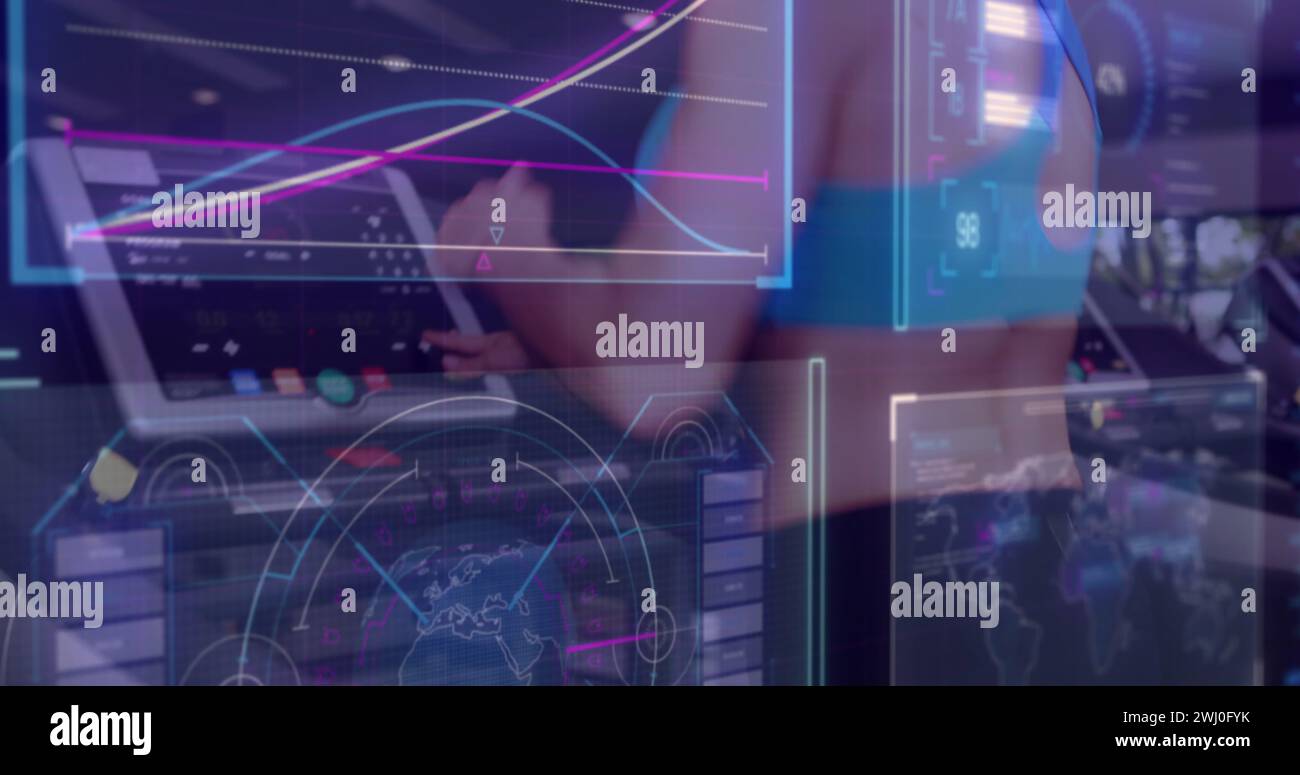 A person interacts with futuristic interface technology, with copy space Stock Photo