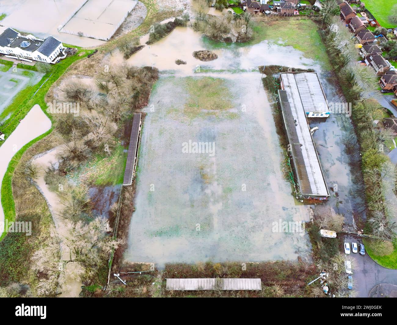 An aerial view of Aylesbury, Buckingham Park during the February 2024