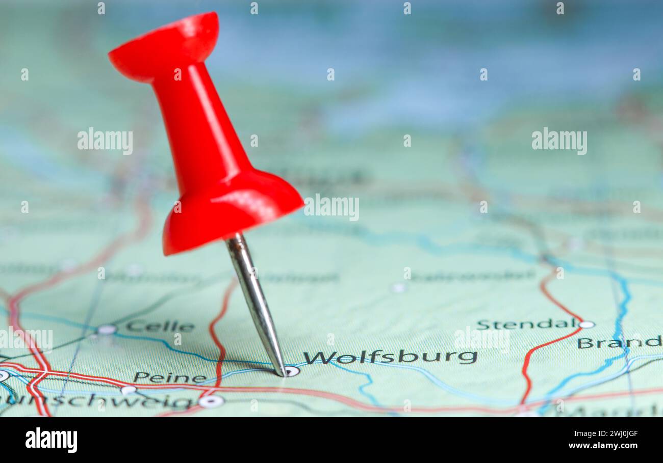 Wolfsburg, Germany pin on map Stock Photo