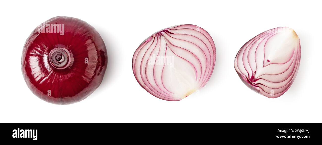 Red whole and sliced onion Stock Photo