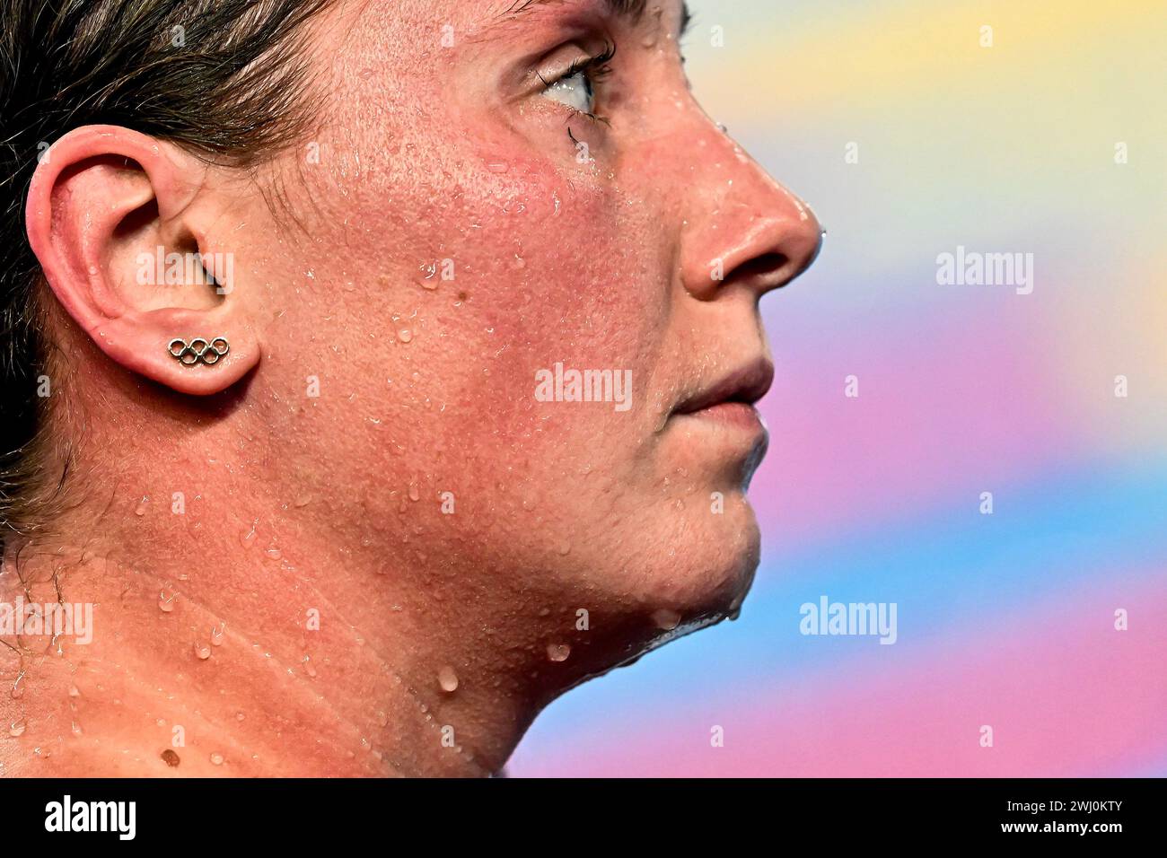 Anastasiia Kirpichnikova of France reacts after competing in the
