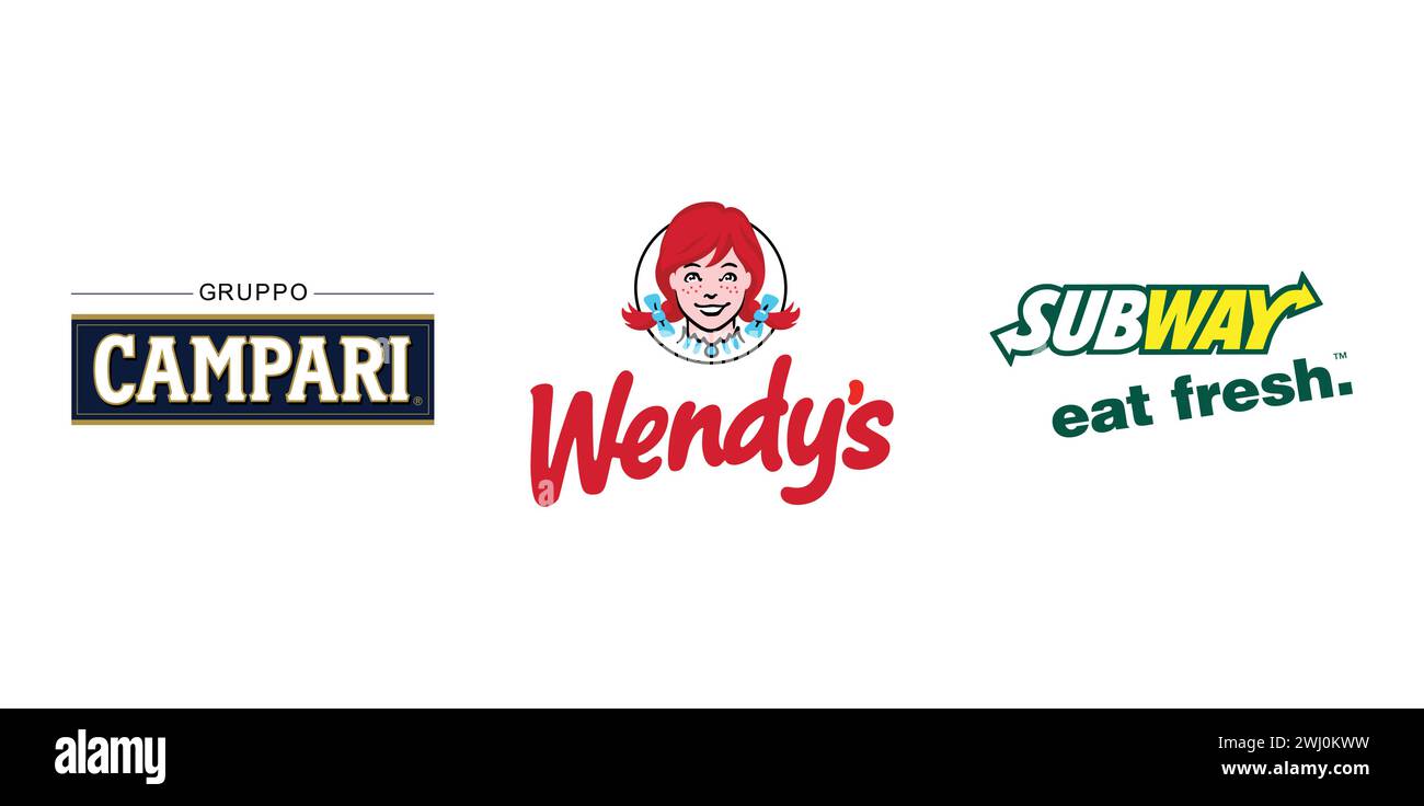 Campari Group, Wendys, Subway. Editorial brand emblem. Stock Vector