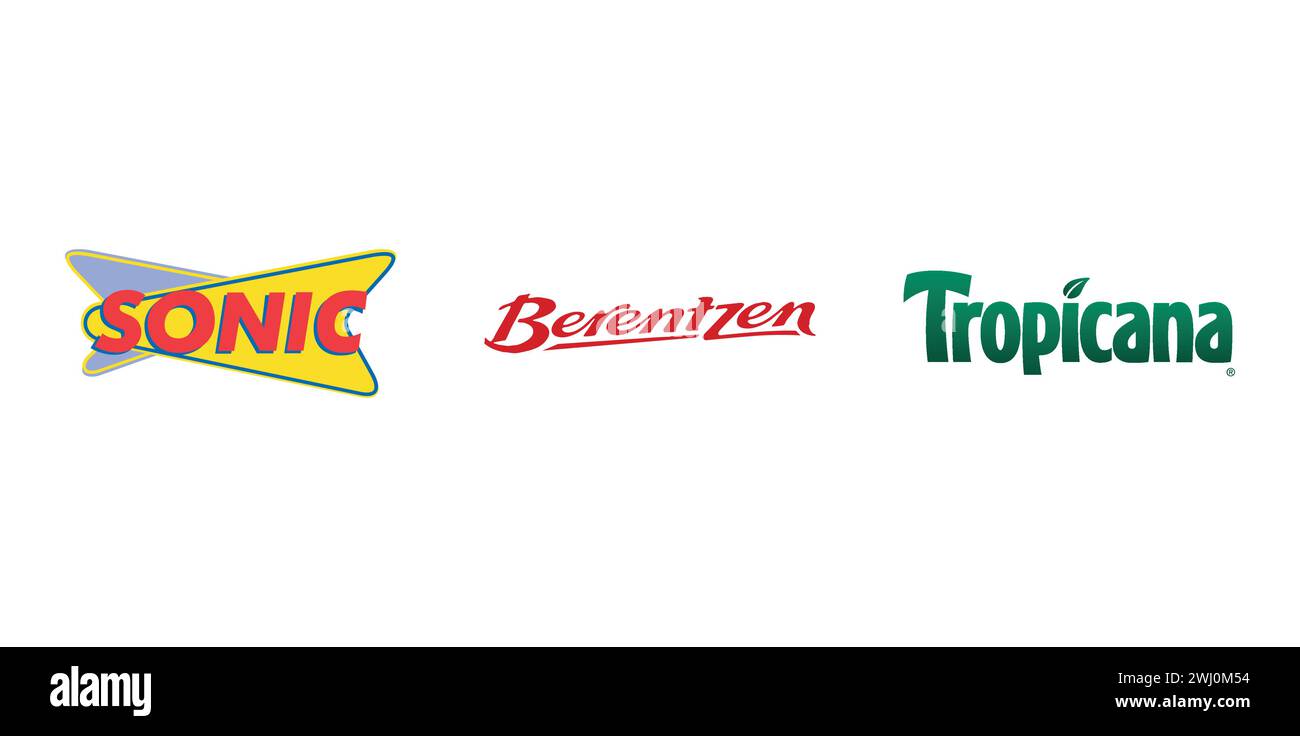 Berentzen, Sonic, Tropicana Products. Editorial brand emblem. Stock Vector