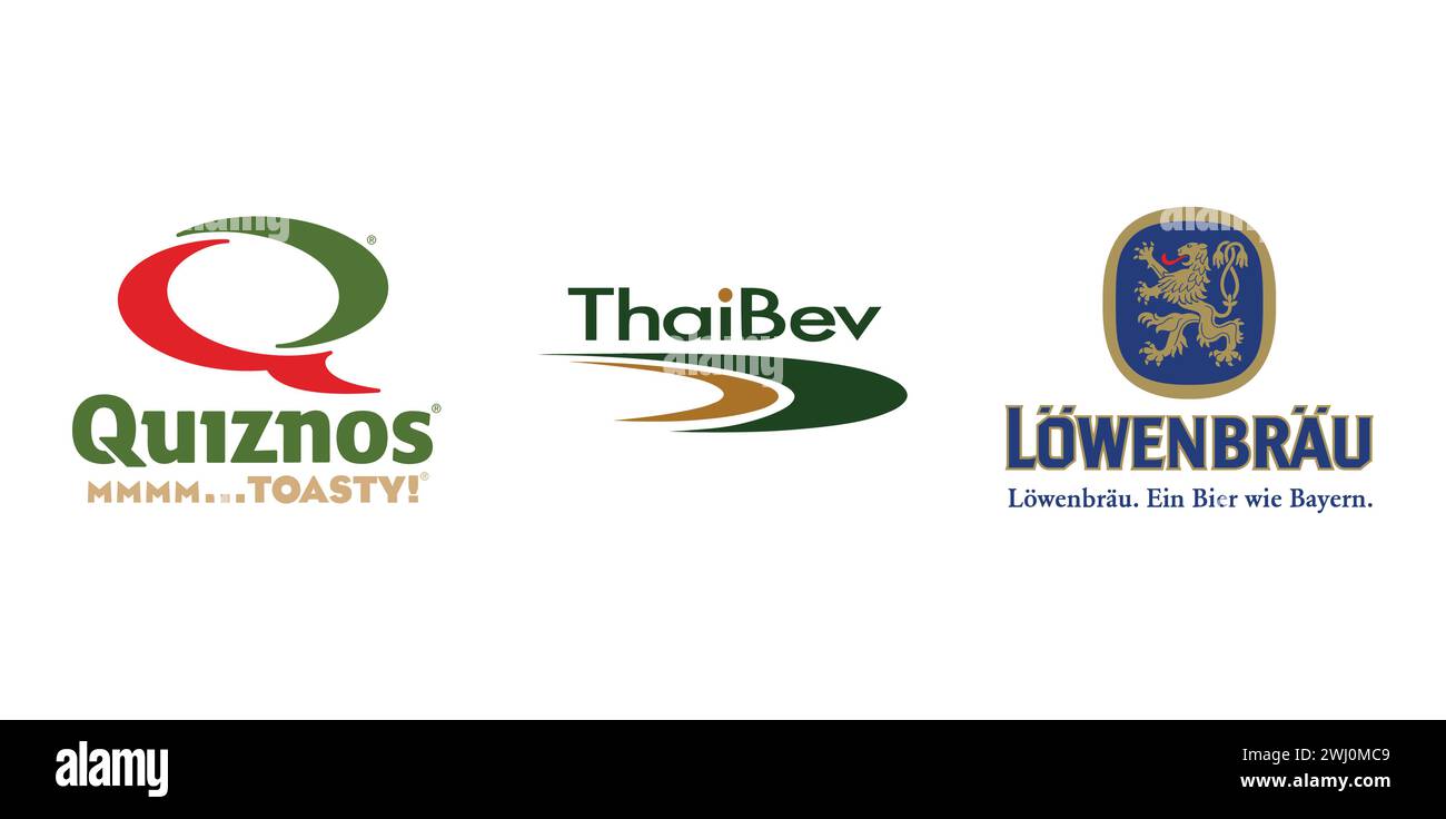 Thai Beverage, Lowenbrau, Quiznos. Editorial brand emblem. Stock Vector