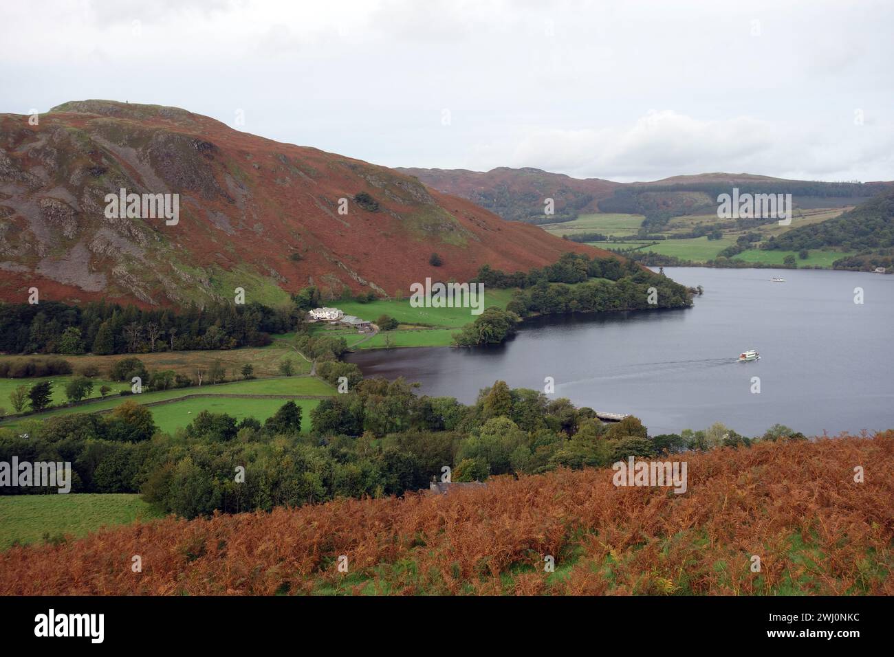 Ullswater Ferry Steamer Leaving Howtown with the Wainwright 'Hallin ...