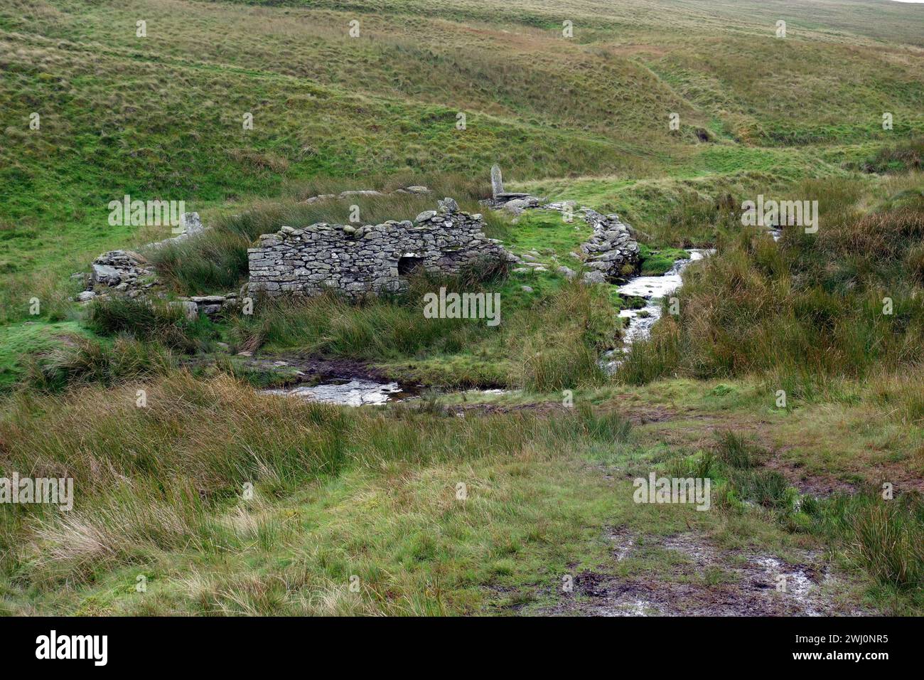 The Ruins of an Old Stone Sheepfold by Swarth Beck between the Wainwrights  'Bonscale Pike' & 'Arthur's Pike' in the Lake District National Park. Stock Photo