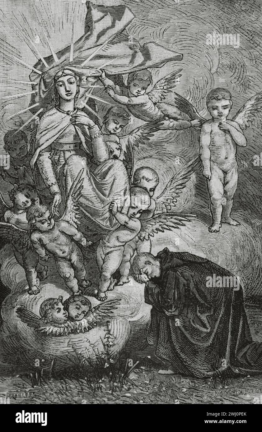 The Divine Comedy (1307-1321). Italian narrative poem by the Italian poet Dante Alighieri (1265-1321). Purgatory. 'I stood silent like the children who, mute with shame...' Illustration by Yann Dargent (1824-1899). Engraving. Published in Paris, 1888. Stock Photo