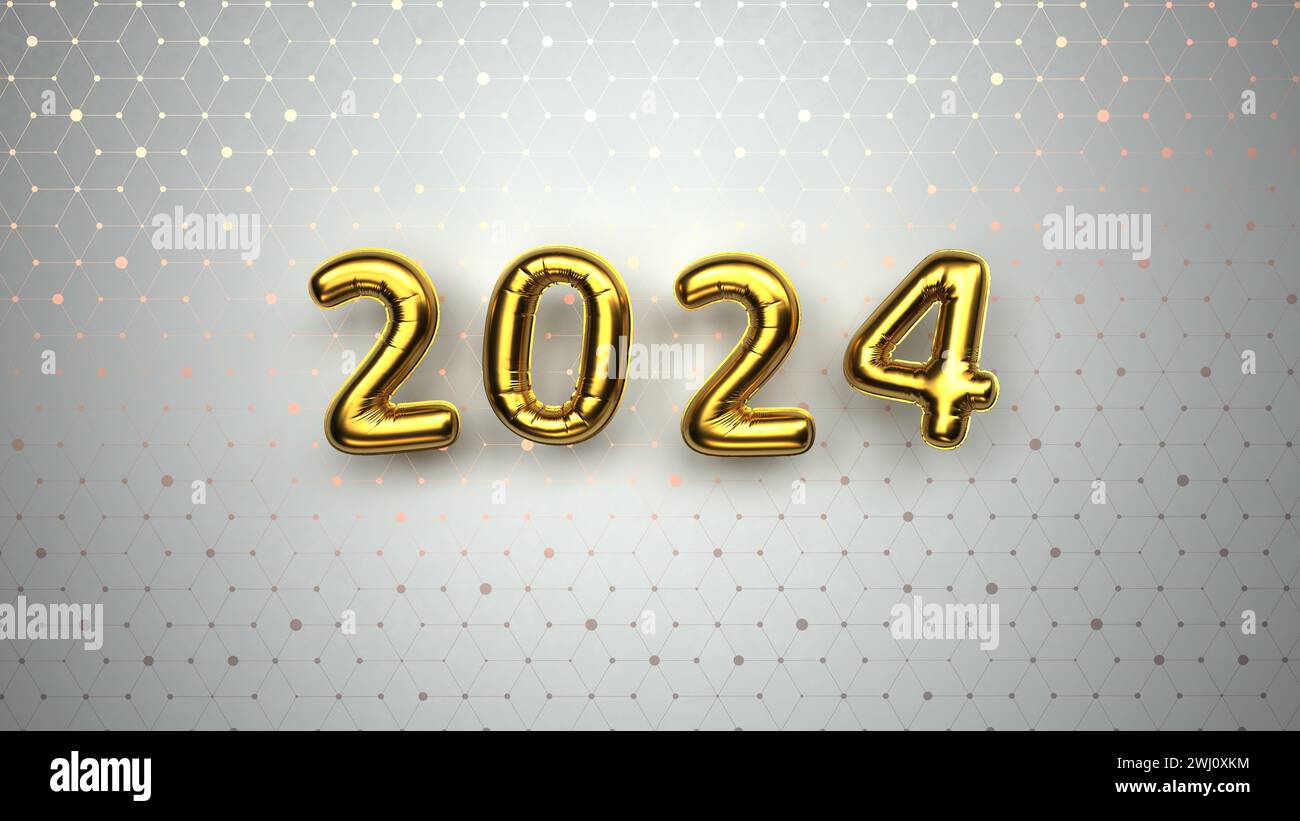 Golden Balloons Future 2024 - 3D Illustration Stock Photo - Alamy