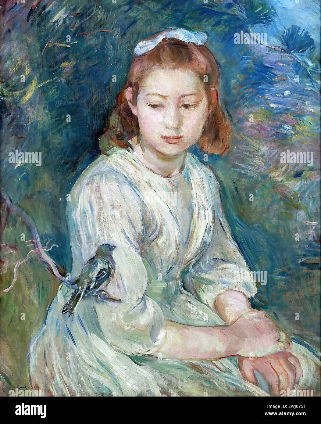 Berthe Morisot - Young girl with a bird [1891] Stock Photo