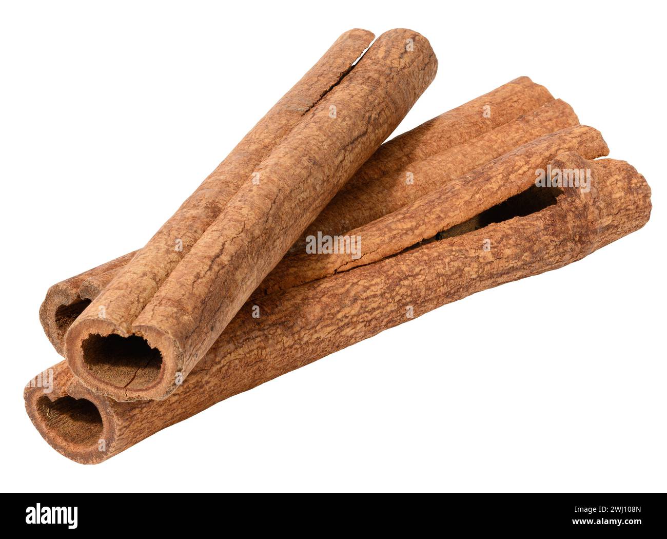 Brown cinnamon stick on white background, spice Stock Photo
