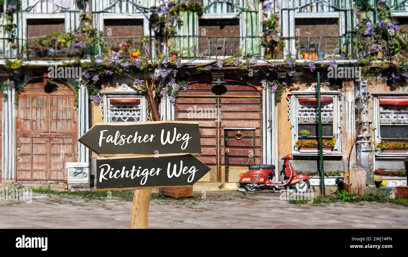 Signposts the direct way to right way versus wrong way Stock Photo - Alamy