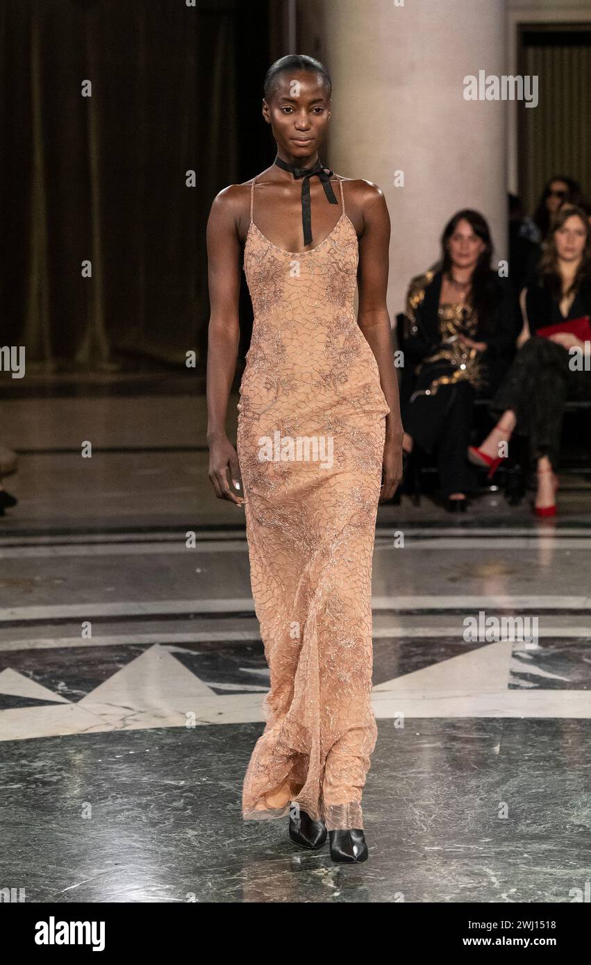 New York, New York, USA. 10th Feb, 2024. Model walks runway for Cucculelli Shaheen by Anthony Cucculelli and Anna Rose Shaheen FW24 runway show at Supreme Court in New York (Credit Image: © Lev Radin/Pacific Press via ZUMA Press Wire) EDITORIAL USAGE ONLY! Not for Commercial USAGE! Stock Photo