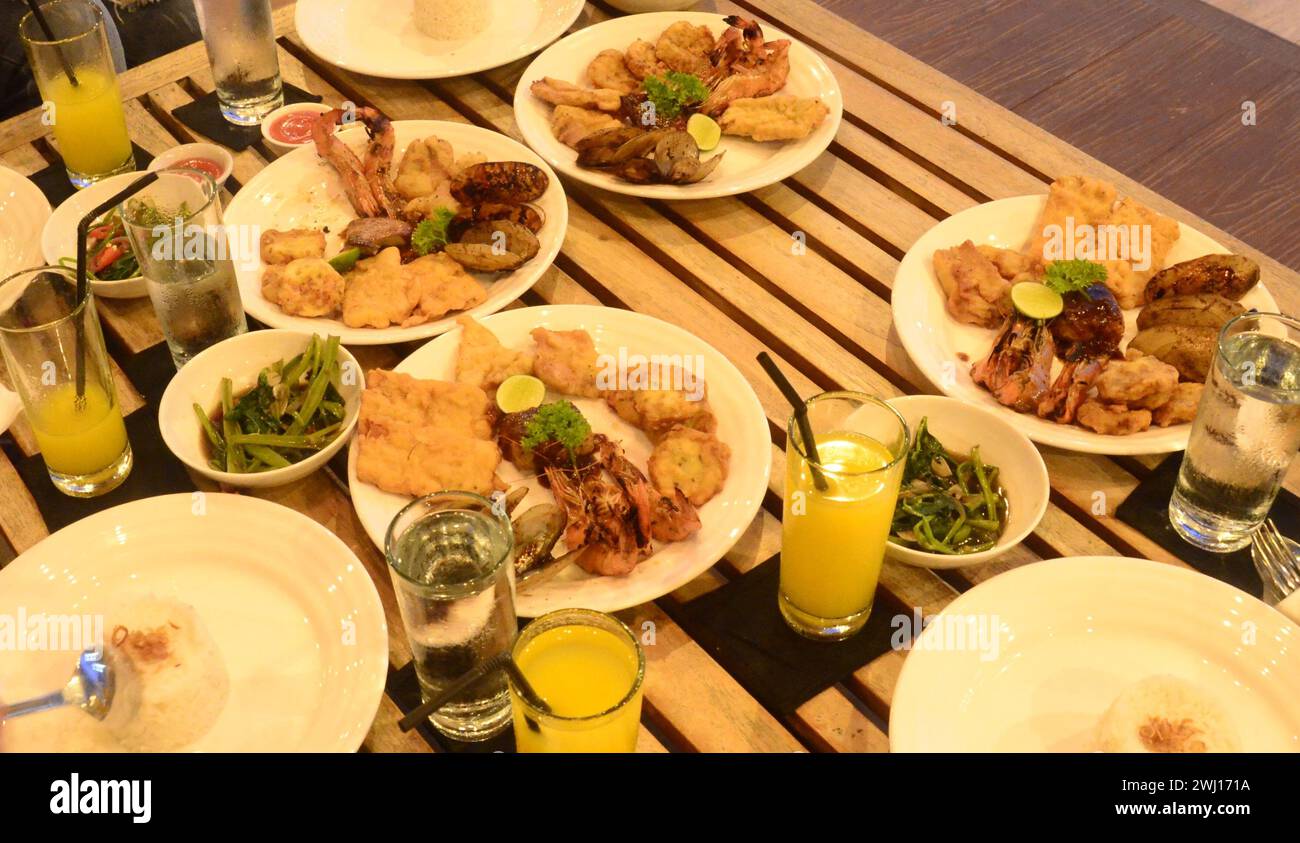 delicious and tempting traditional Indonesian dinner menu Stock Photo