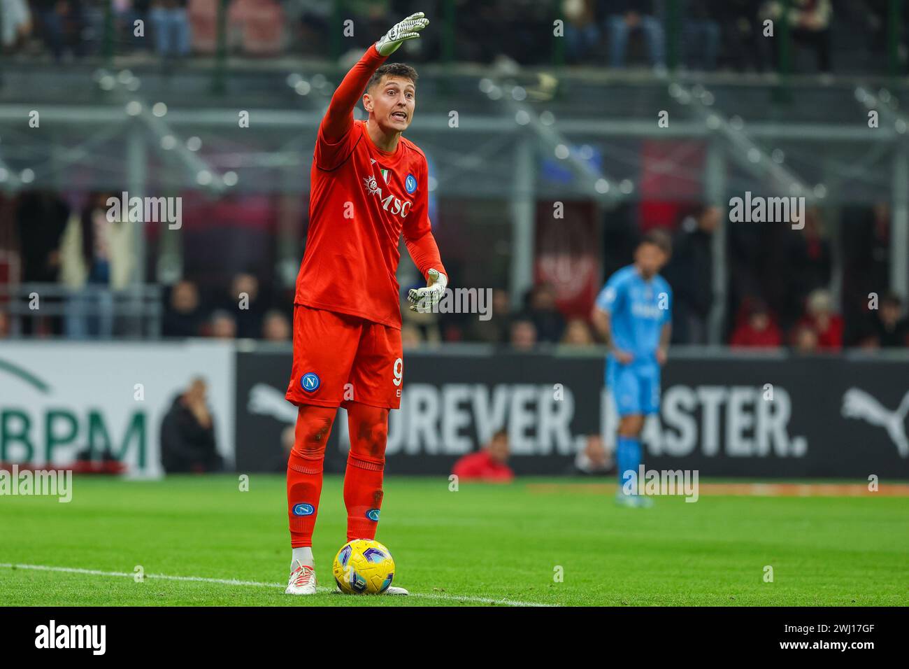 Milan, Italy. 11th Feb, 2024. Pierluigi Gollini of SSC Napoli gestures during Serie A 2023/24 football match between AC Milan and SSC Napoli at San Siro Stadium. Final scores; Milan 1 | 0 Napoli. Credit: SOPA Images Limited/Alamy Live News Stock Photo