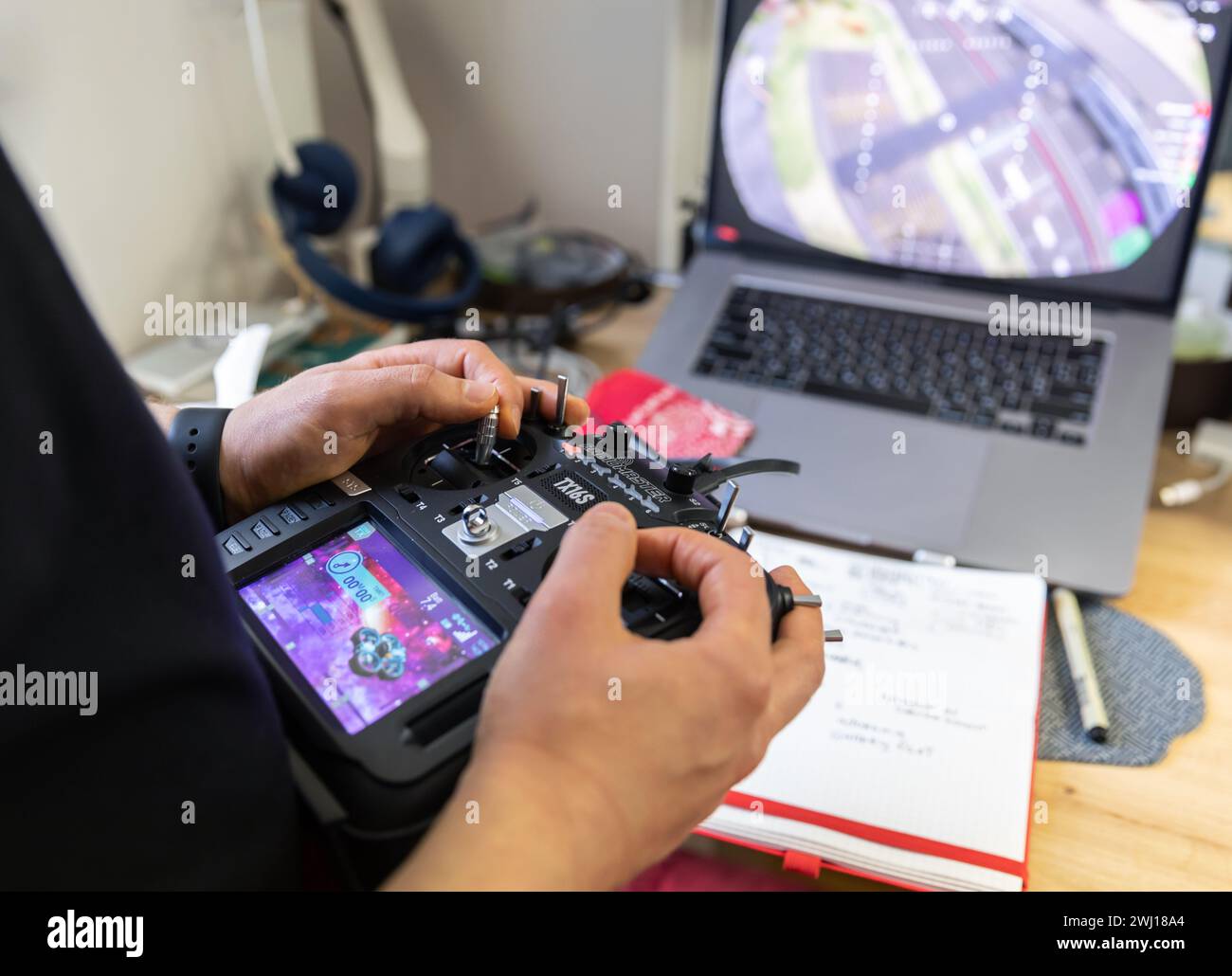 LVIV, UKRAINE - Feb. 10, 2024: A young man is seen with a remote ...