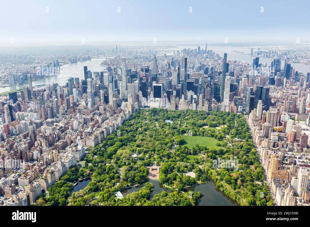 New York City skyline real estate skyscrapers of Manhattan with Central Park aerial view in the USA Stock Photo