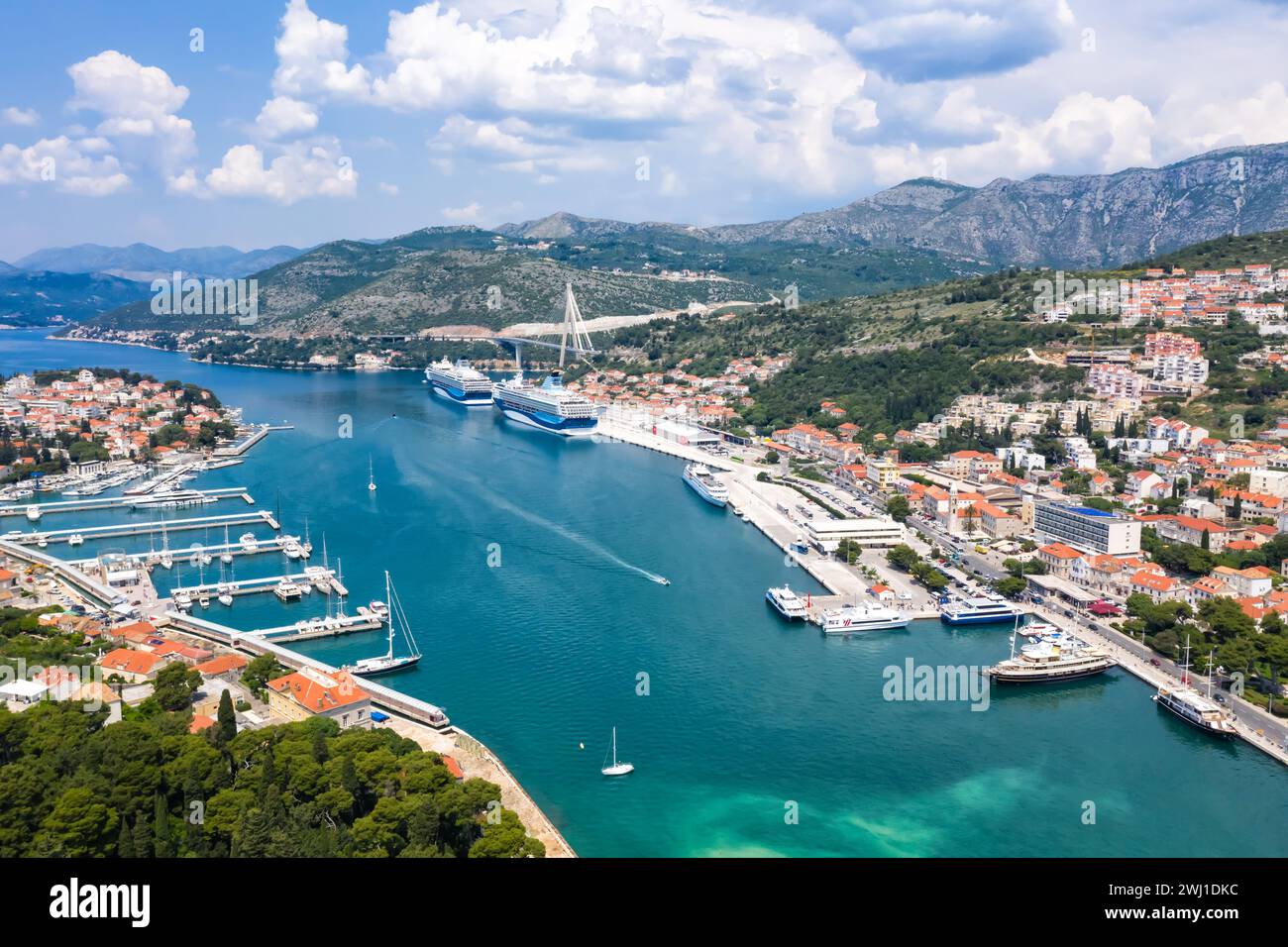 Dubrovnik marina and harbor by the sea vacation Dalmatia aerial view in Croatia Stock Photo