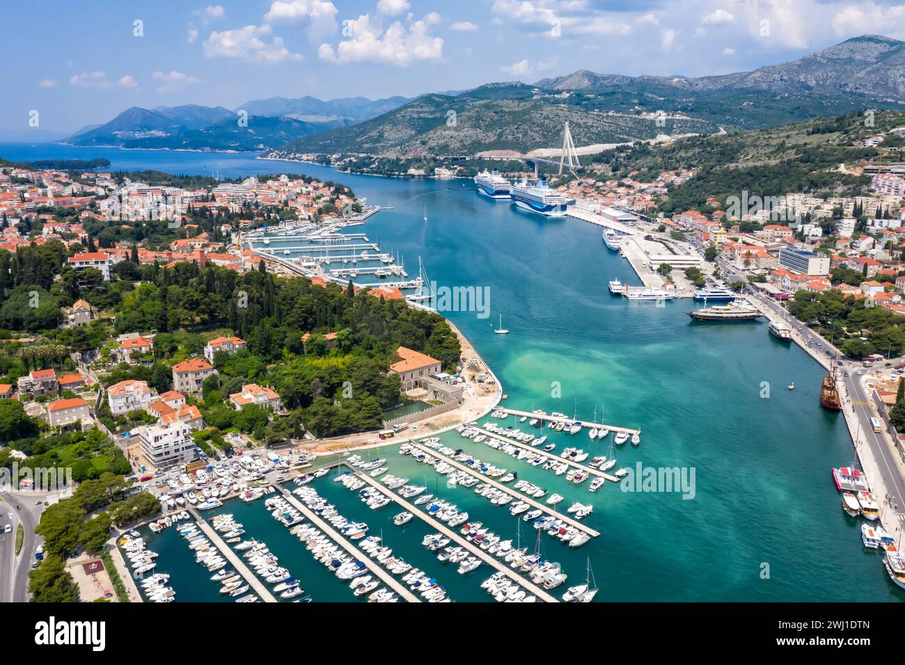 Dubrovnik marina and harbor by the sea vacation Dalmatia aerial view in Croatia Stock Photo