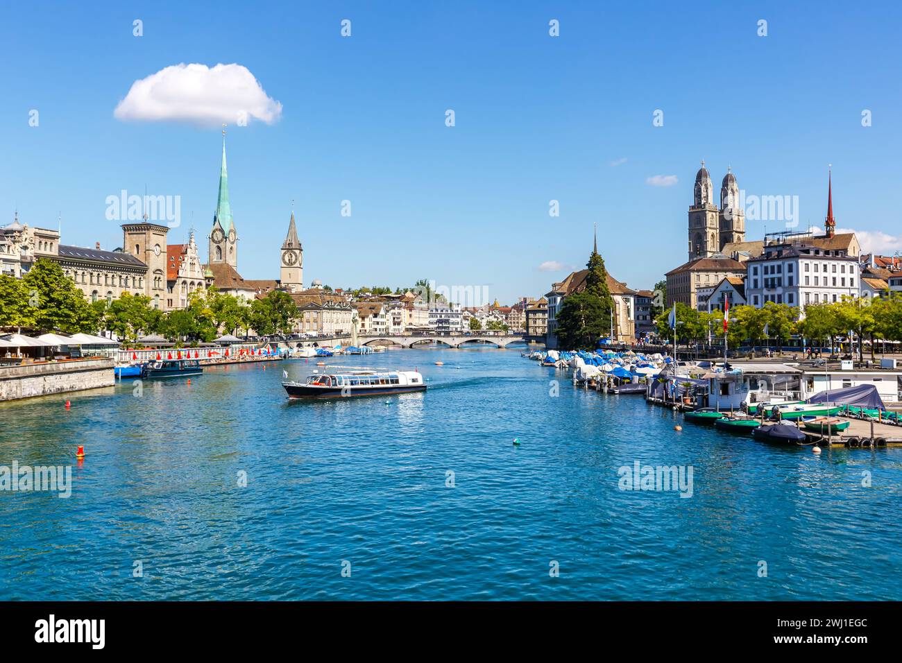 Zurich skyline city on the river Limmat in Switzerland Stock Photo