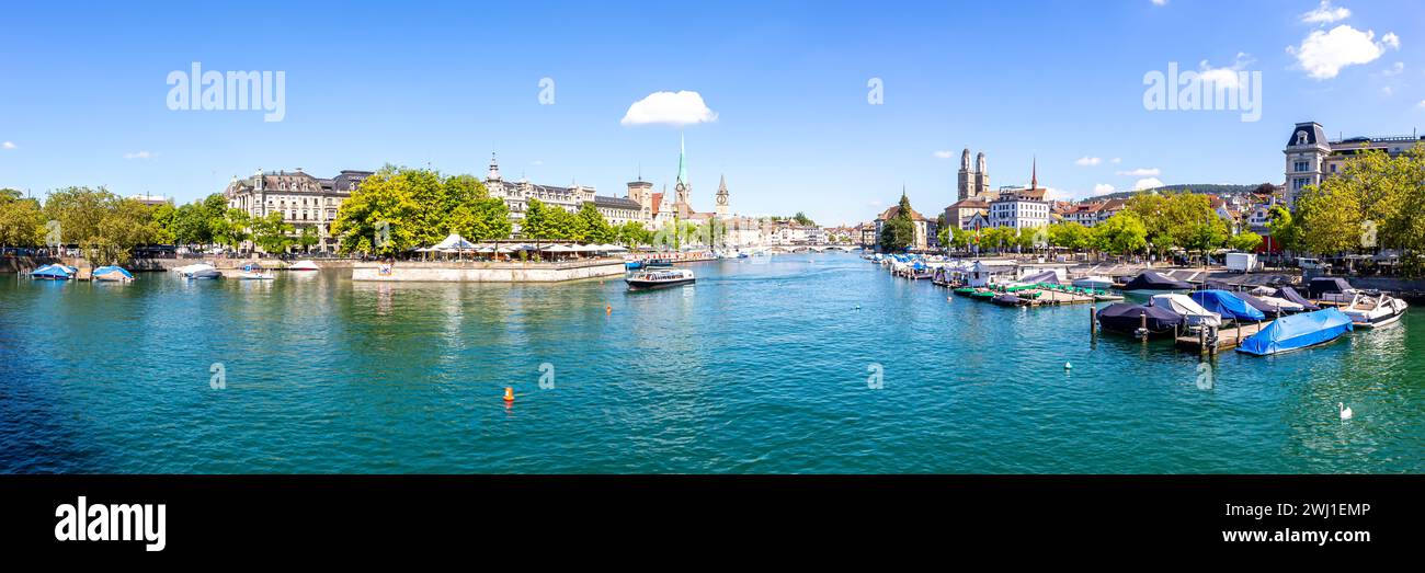 Zurich skyline city on the river Limmat panorama in Switzerland Stock Photo